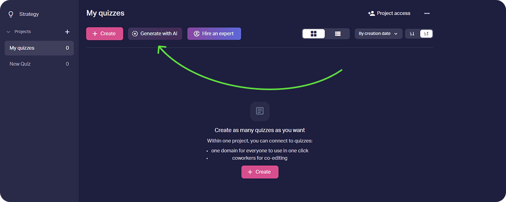 AI quiz generation in the Marquiz dashboard