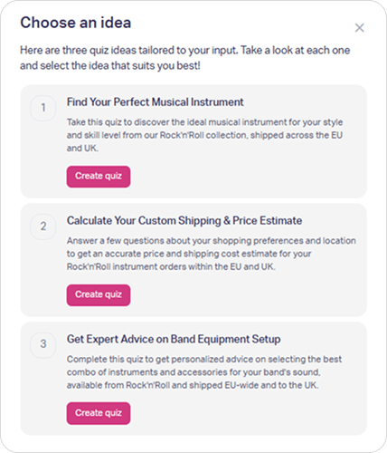 Three AI-generated quiz ideas to choose from
