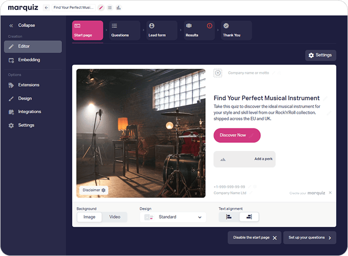 Generated quiz opened in the Marquiz builder