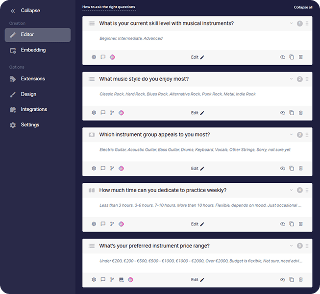 Editing AI-generated questions in the builder