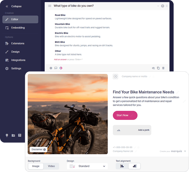 Example of a bike recommendation quiz built with AI