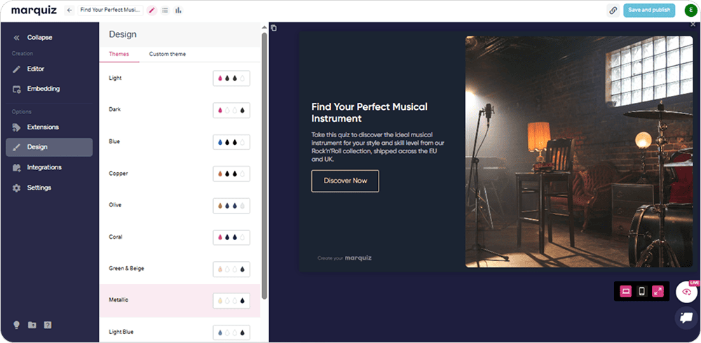 Customizing the quiz design in the Marquiz builder