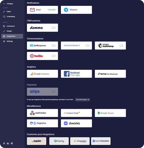 Marquiz integrations list