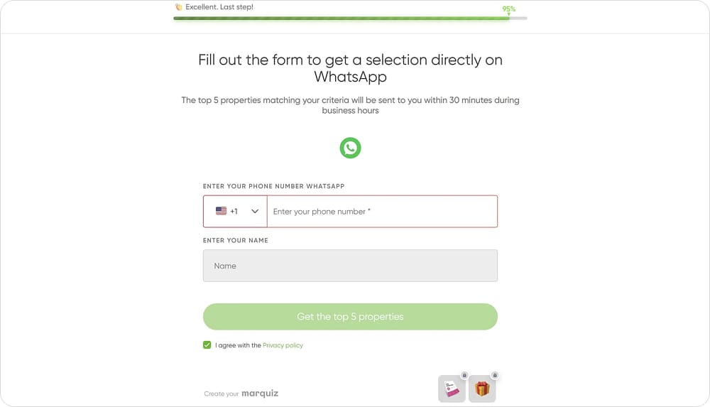Kontaktformular im Quiz