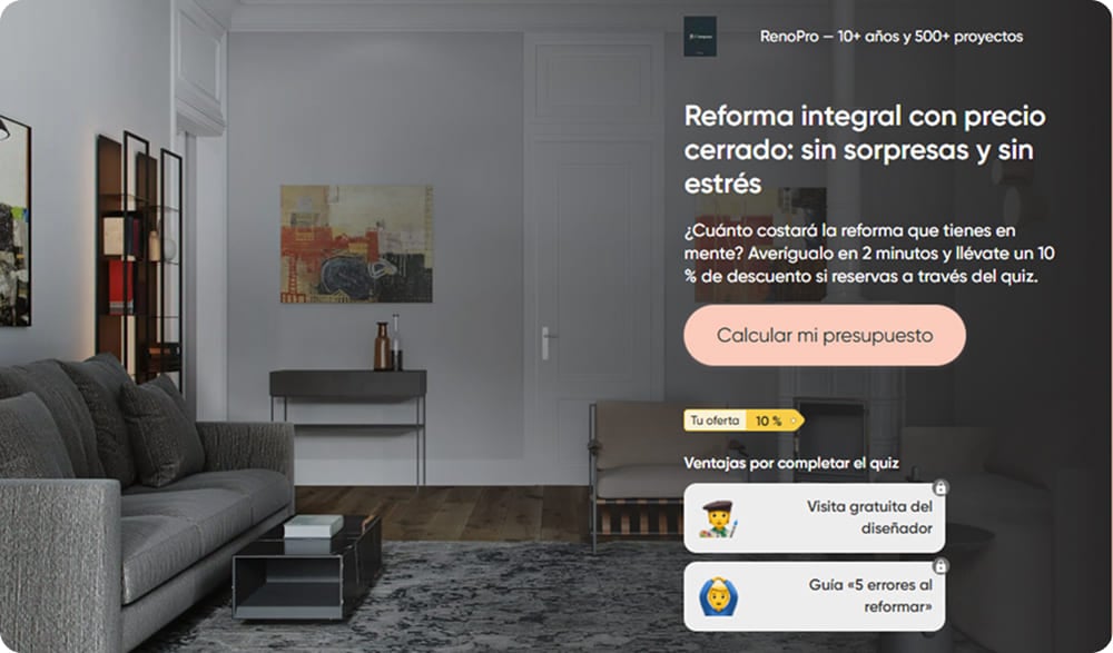 Quiz de reforma que calcula un presupuesto a partir de las respuestas