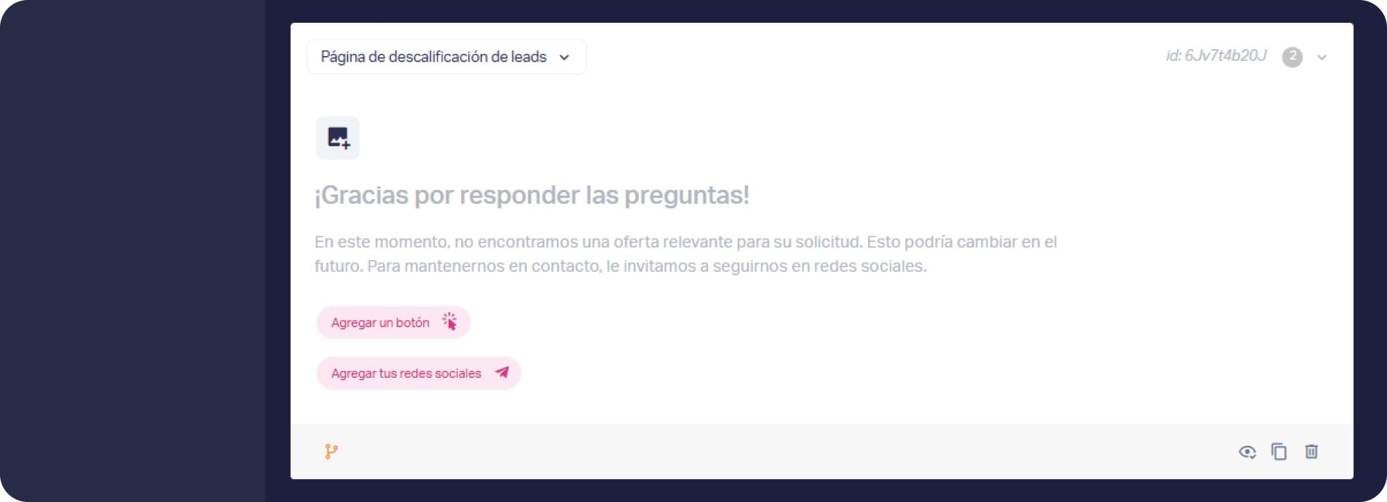 Página de descalificación de leads