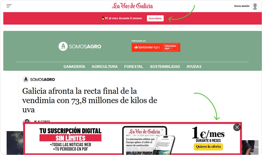 Widget de suscripción que se solapa con otro mensaje