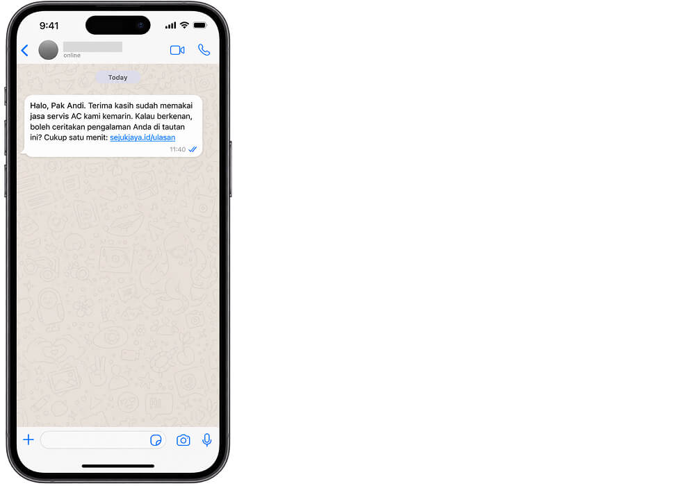 Pesan WhatsApp otomatis untuk meminta ulasan