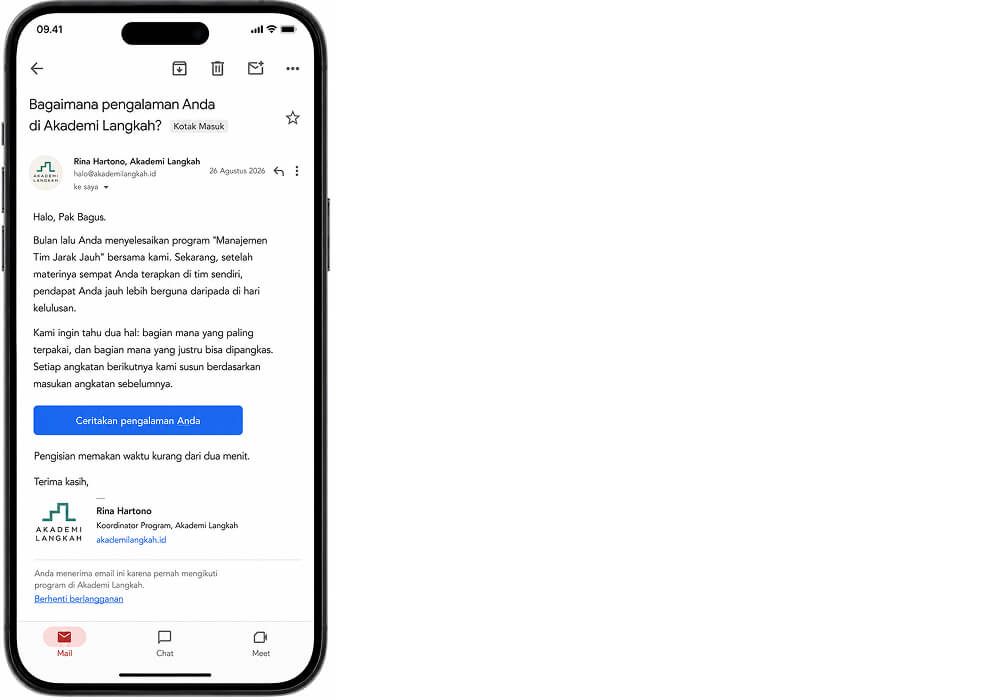 Email permintaan ulasan dengan satu tombol