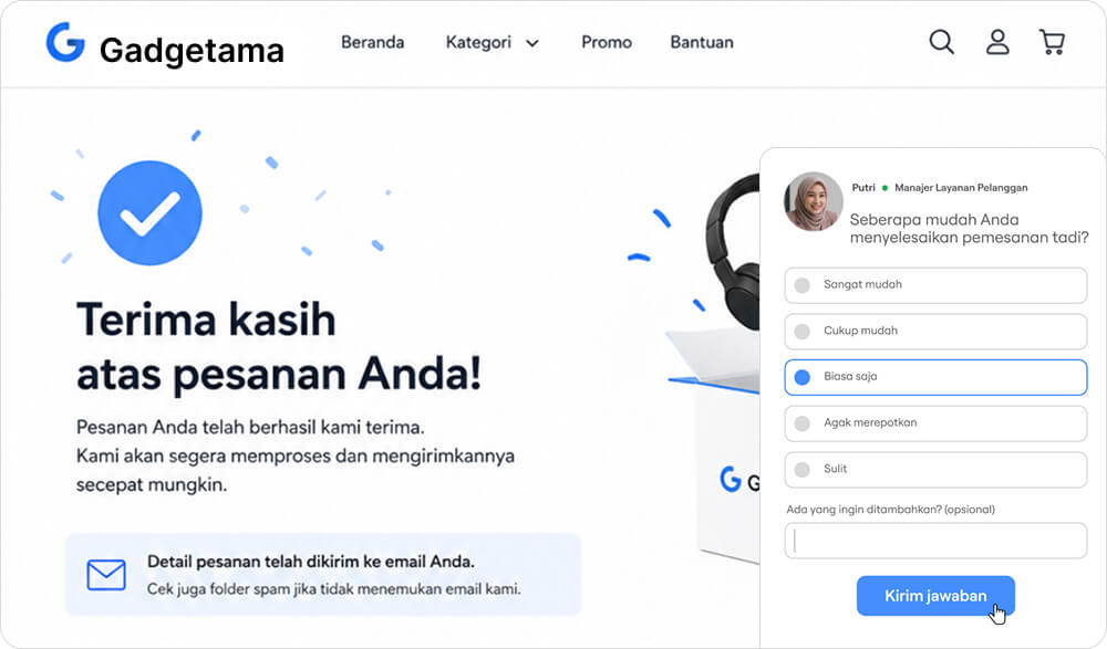 Pop-up formulir umpan balik di situs web