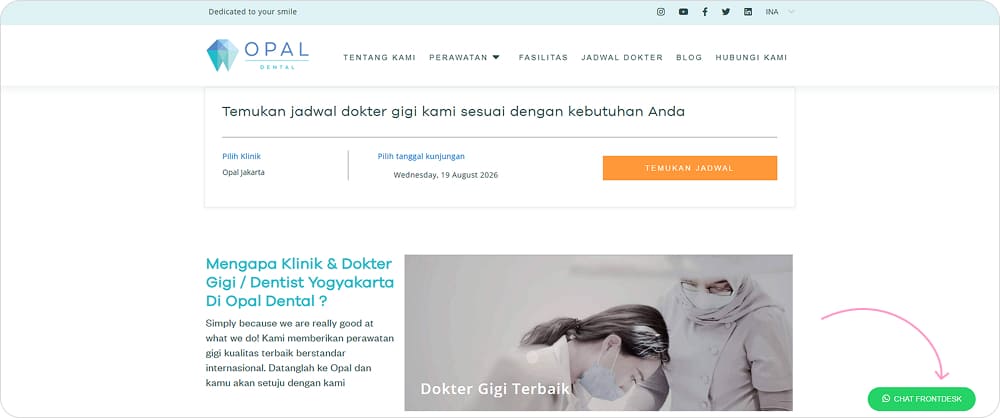 Tombol WhatsApp di situs klinik gigi