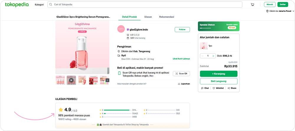 Widget social proof di Tokopedia