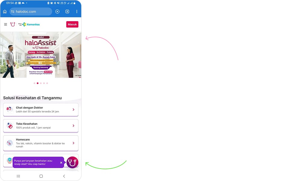 Penempatan widget di Halodoc