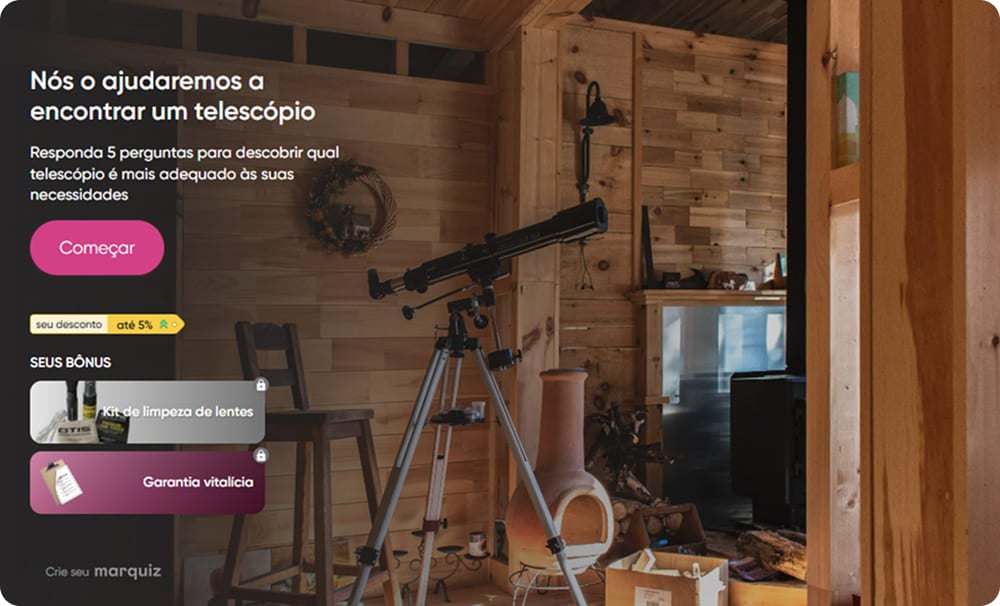 Quiz que ajuda a escolher o produto e coleta o contato