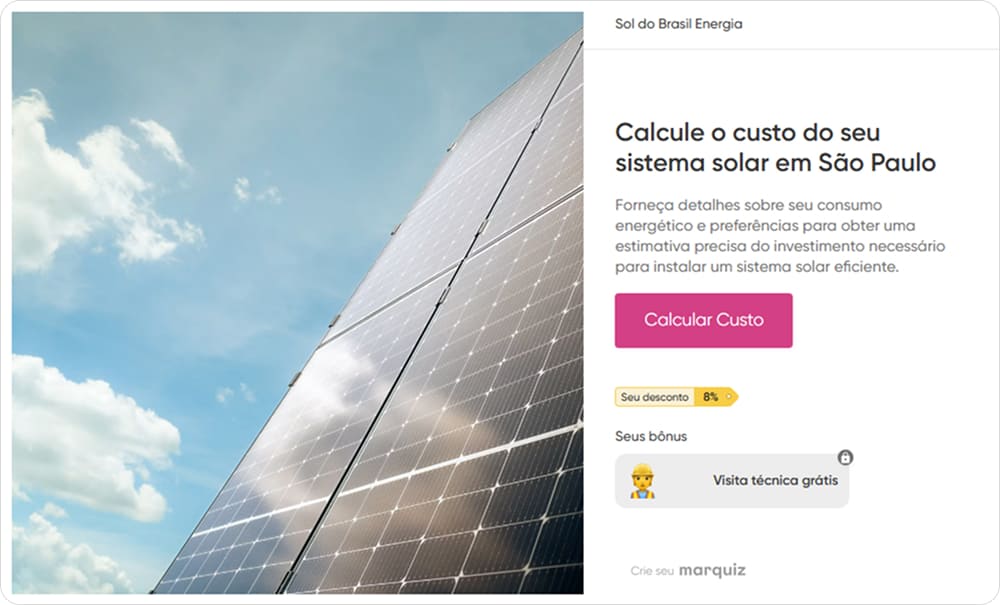 Quiz de energia solar com estimativa de preço