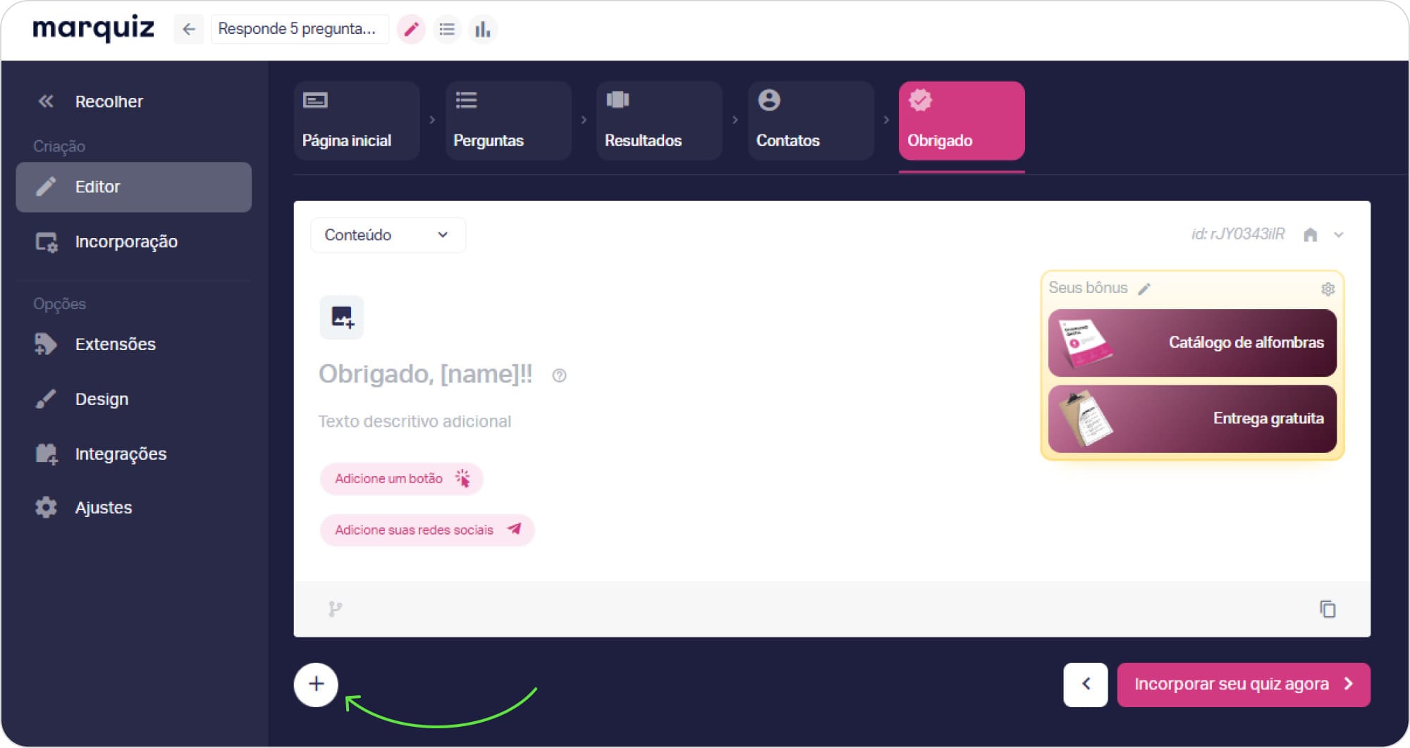 Adicionar segunda página de Obrigado