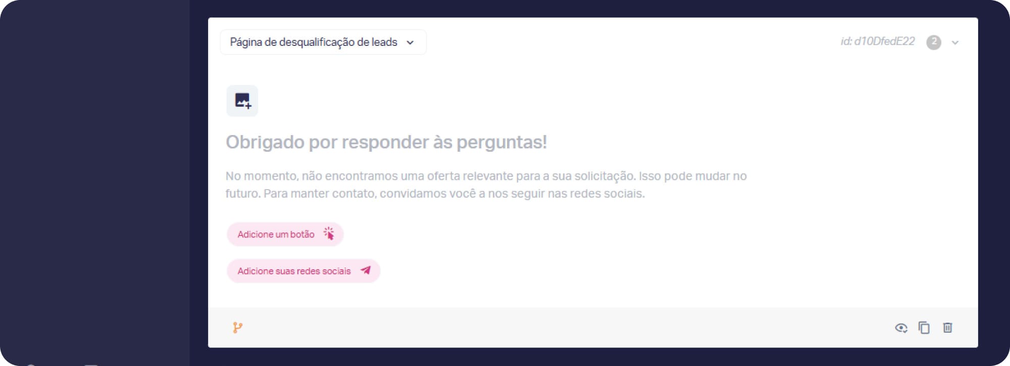 Página de desqualificação de leads