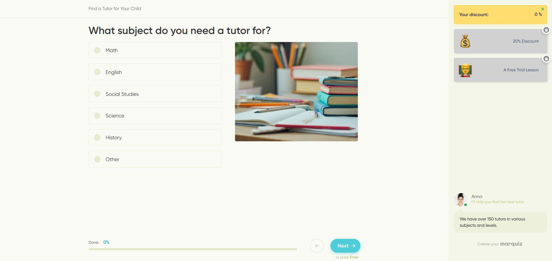 Choose a subject you need a tutor for