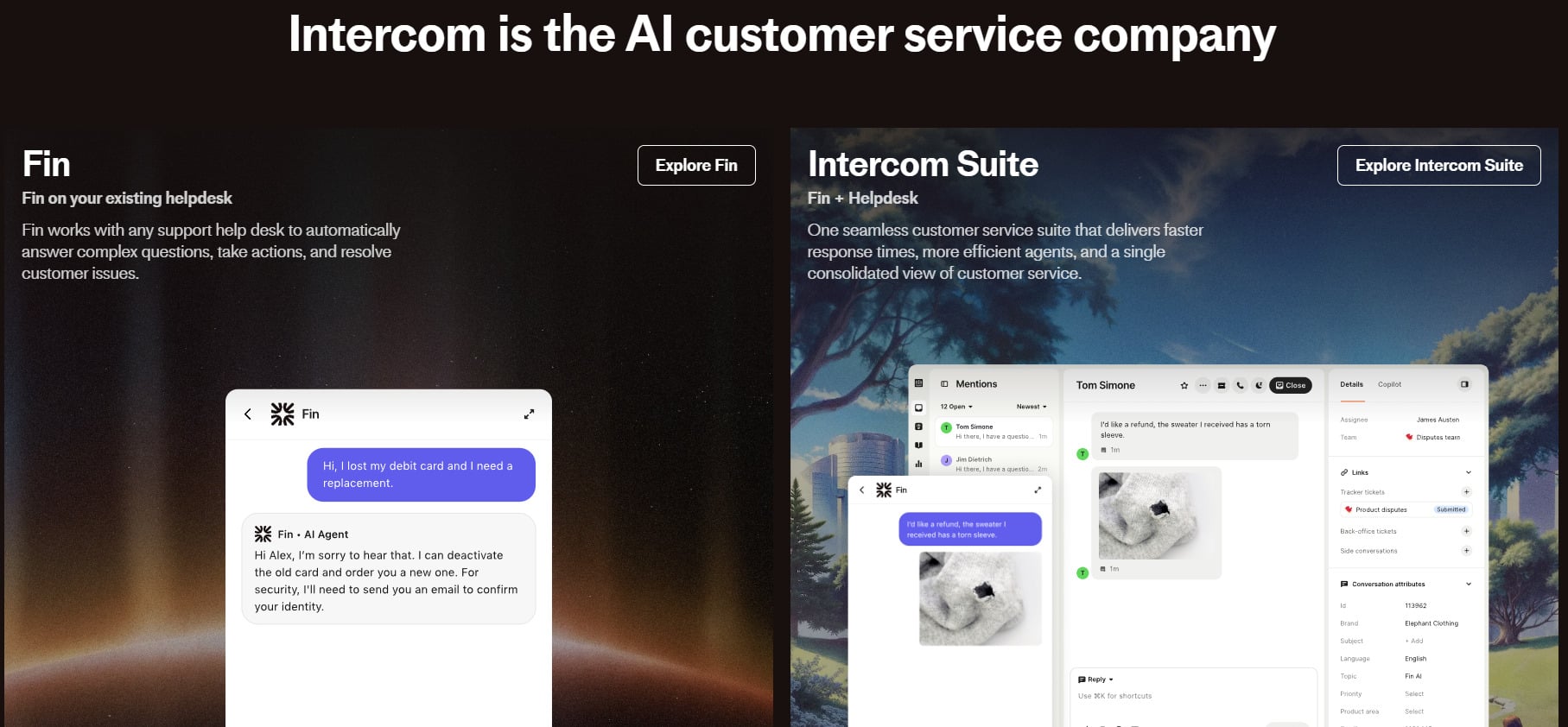 Intercom landing page