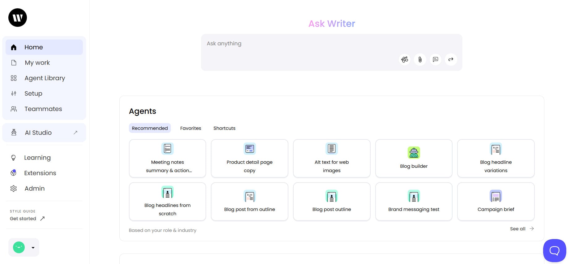 Writer Home page