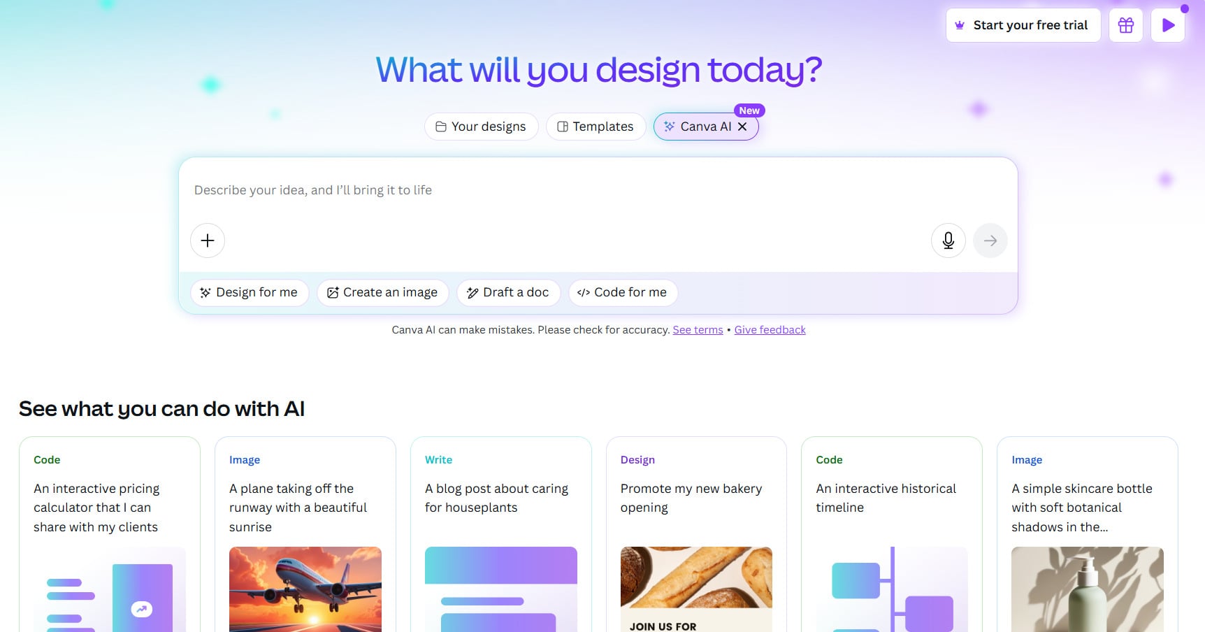 Canva AI page