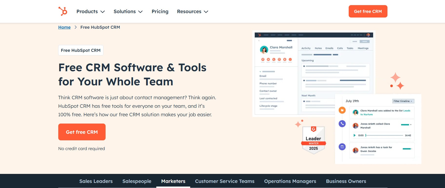 Hubspot CRM Landing page