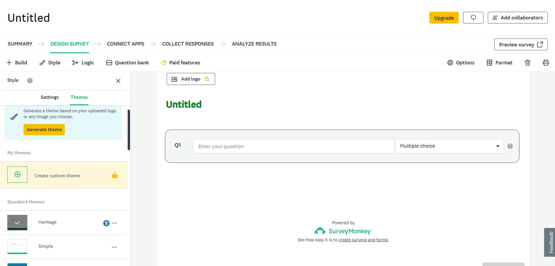 SurveyMonkey interface