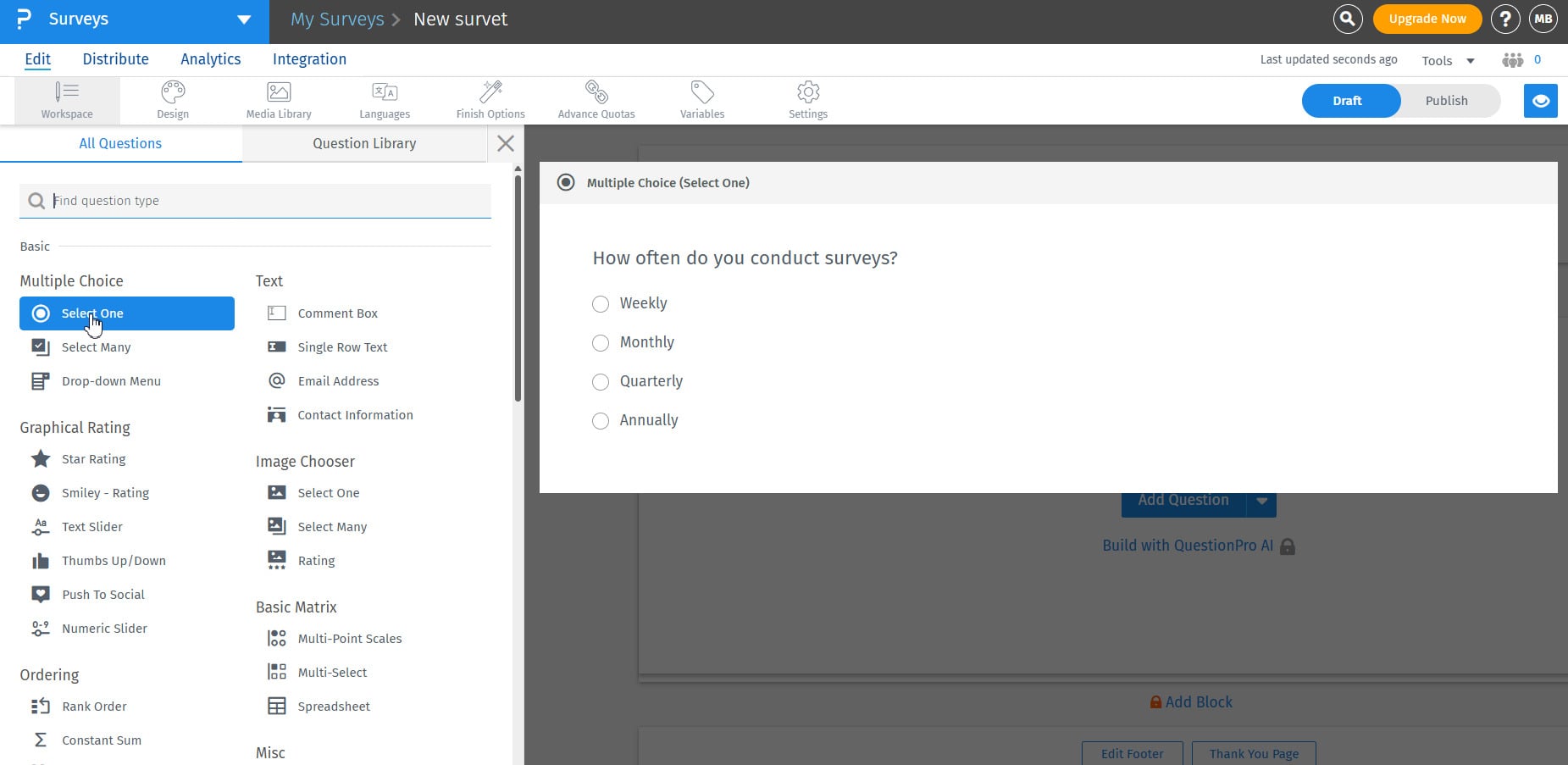QuestionPro interface