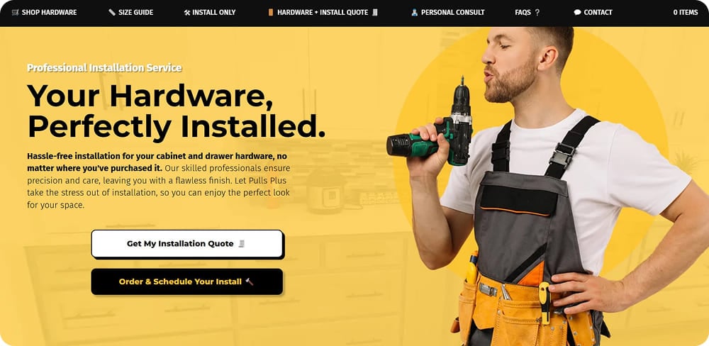 Instead of a request form, the site opens a quiz that asks about the job first