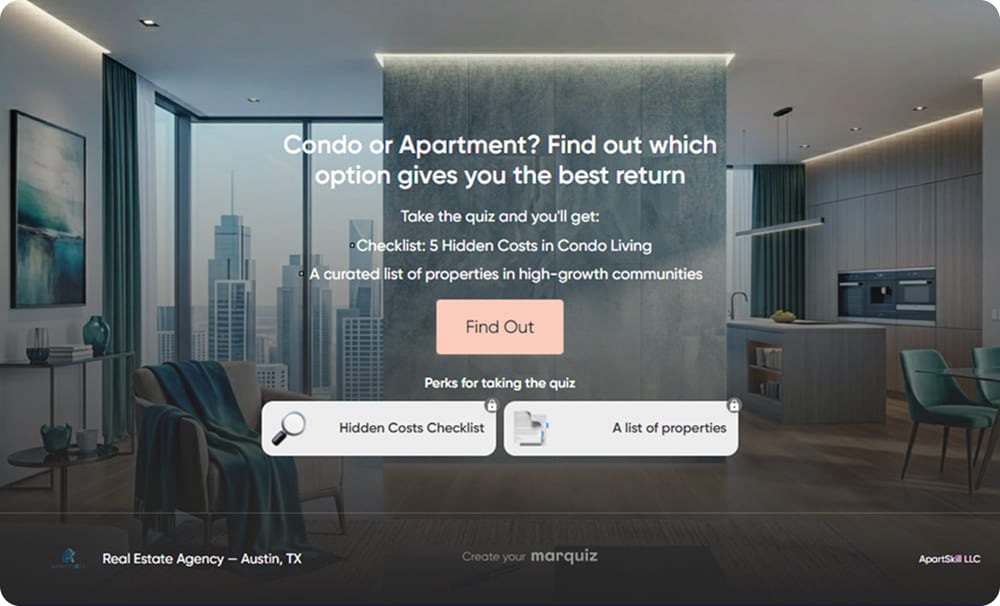 The headline names the question the buyer already has, and the perks say what they get for answering