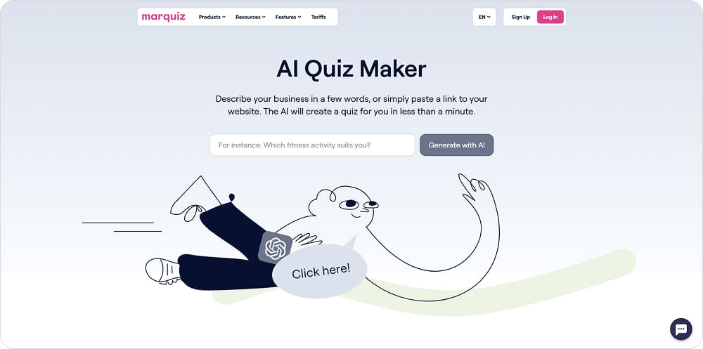 You describe your business in a few words or paste a link to your site, and the AI builds a quiz that fits