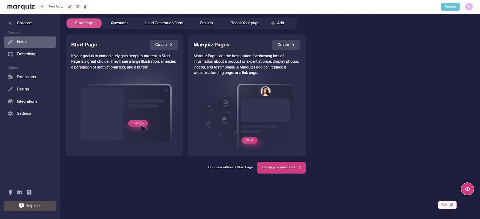 Marquiz start page