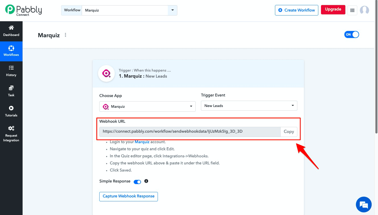 How-to guide on setting up Marquiz with Pabbly Connect 4