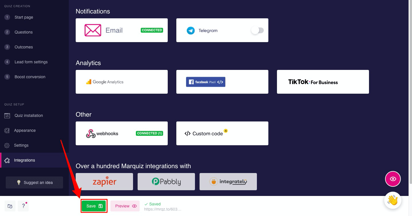 How-to guide on setting up Marquiz with Pabbly Connect 7