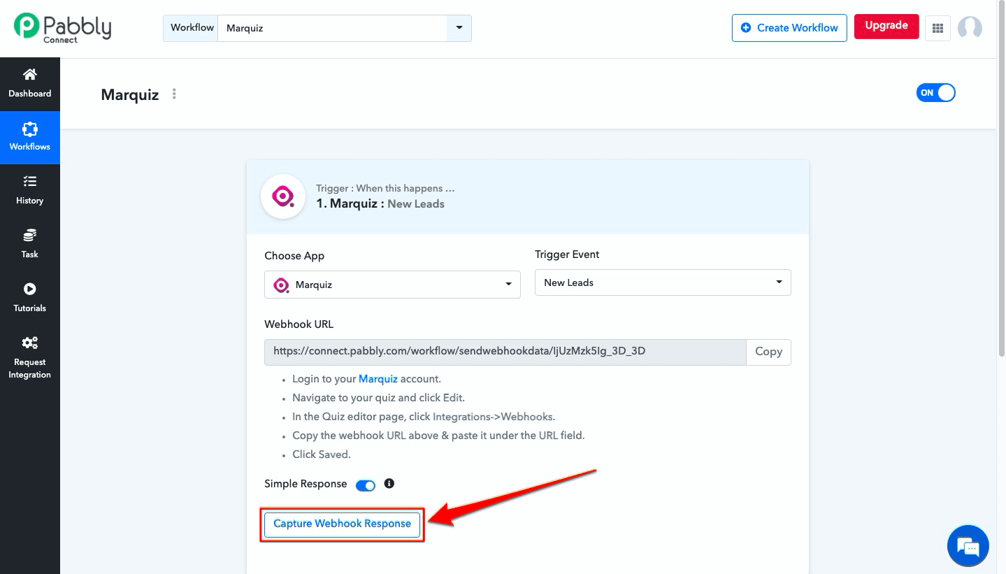 How-to guide on setting up Marquiz with Pabbly Connect 8