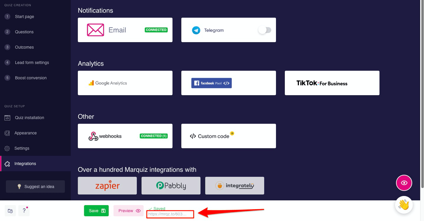 How-to guide on setting up Marquiz with Pabbly Connect 9