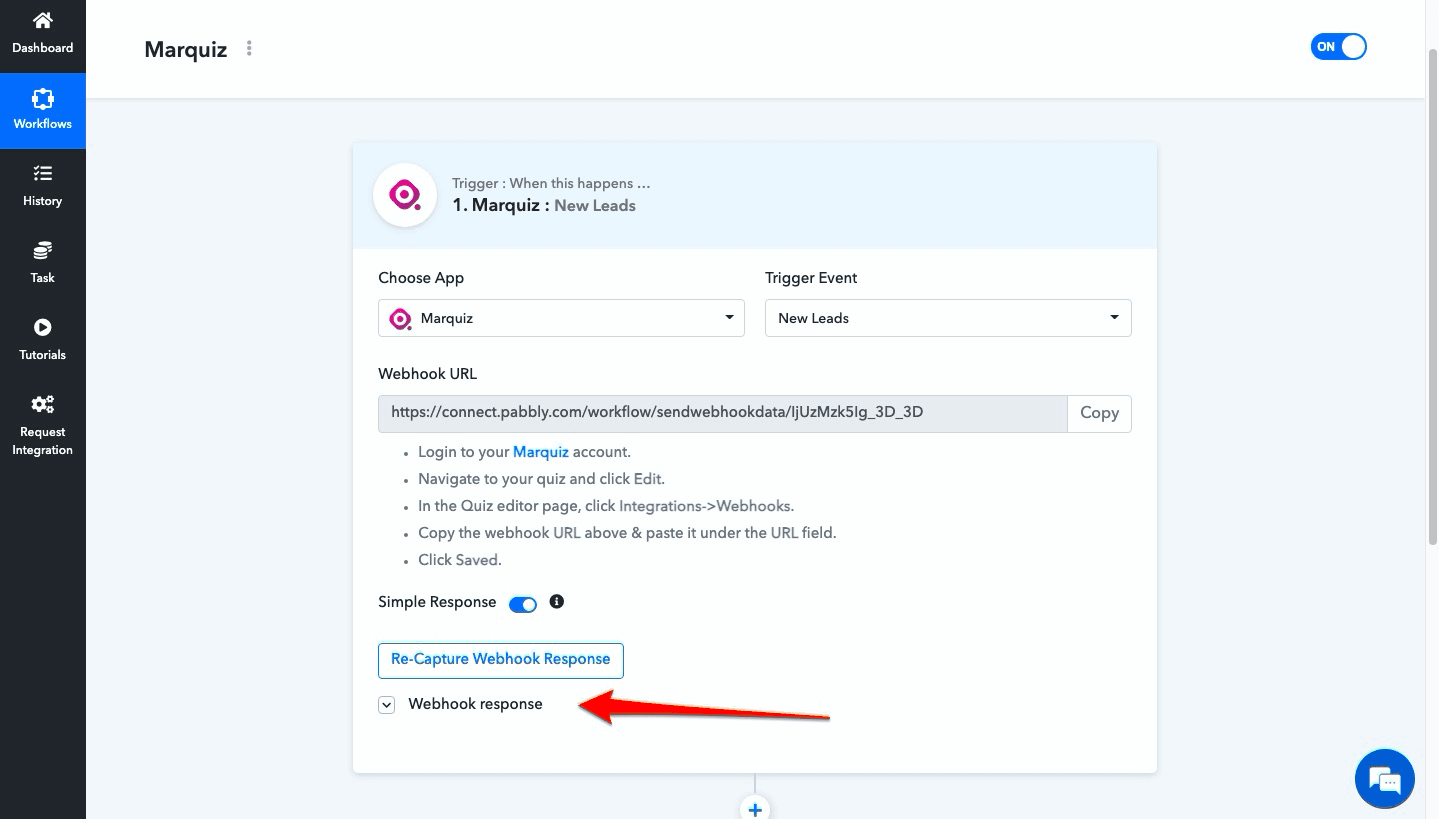 How-to guide on setting up Marquiz with Pabbly Connect 10