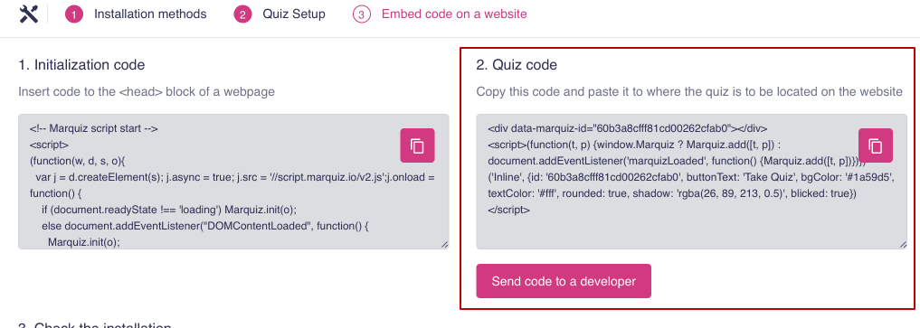 How do I add Marquiz to my site 8