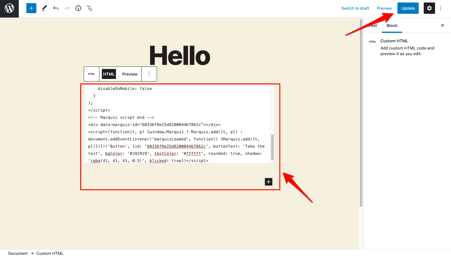 How to add Marquiz on WordPress 8