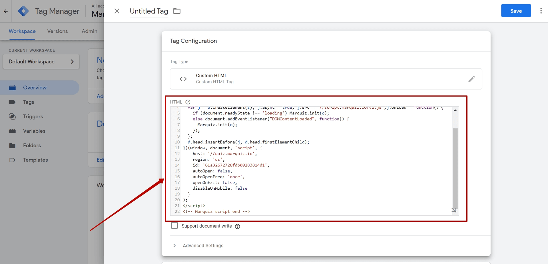 How to add Marquiz to a website using Google Tag Manager (GTM) 3