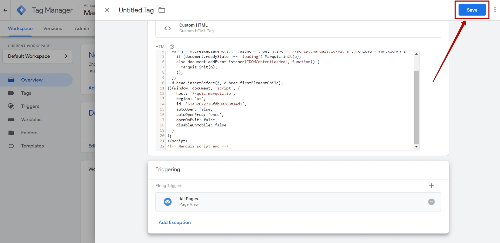 How to add Marquiz to a website using Google Tag Manager (GTM) 6
