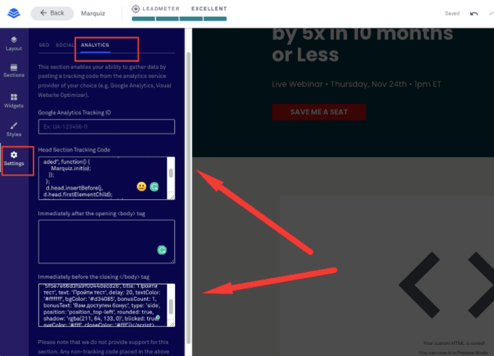 How to install Marquiz on your Leadpages website 10