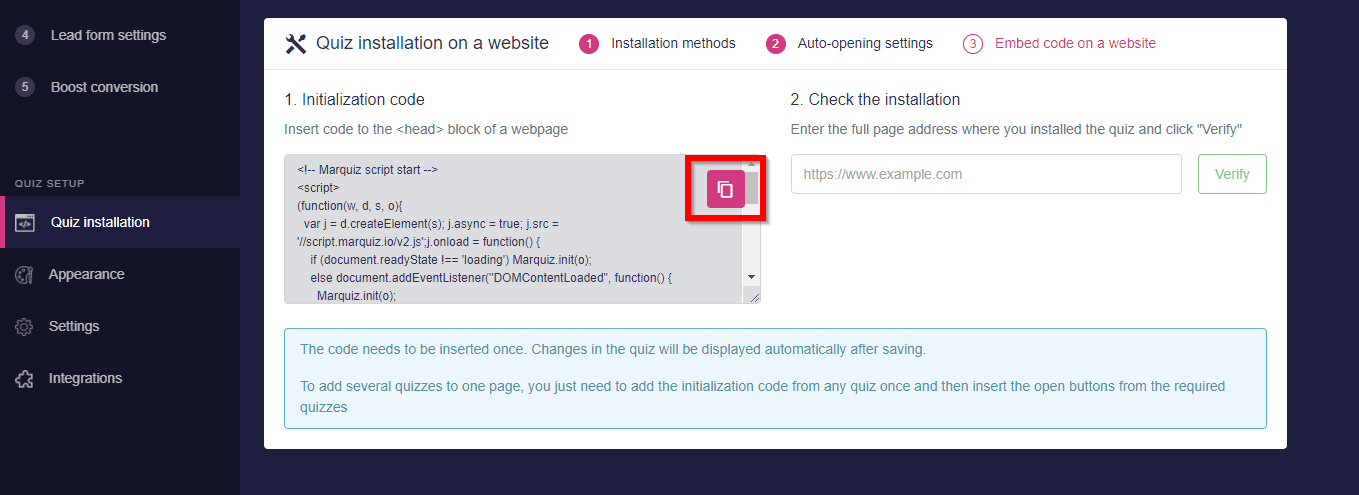 How to install Marquiz on your Leadpages website 4