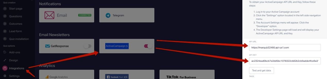 How to integrate Marquiz with ActiveCampaign 3
